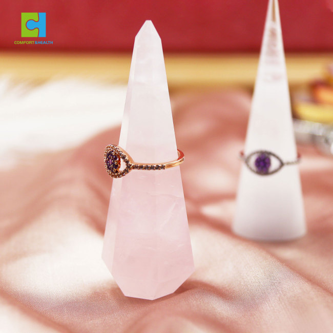 C&H Customized Design Natural Crystals Healing Stones Jewelry Hexagonal Prisms Ring Holder Selenite Crystal Jewelry Holder Stand