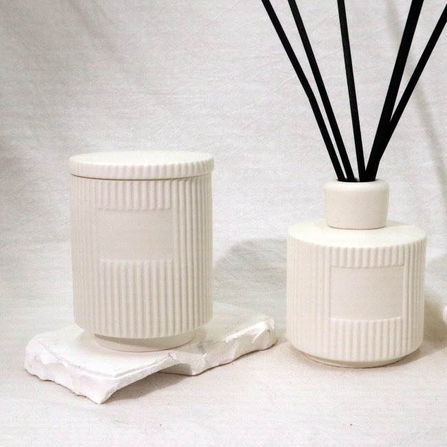 C&H Empty Ceramic Cement Round Reed Diffuser Bottle Scented Candle Jar Room Spray Set With Stopper