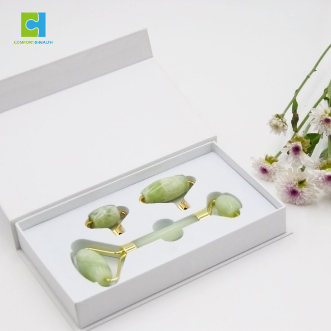 C&H Facial Massage Roller Rose Gold Nephrite Jade Guasha Clear Quartz Roller for Girls Gift