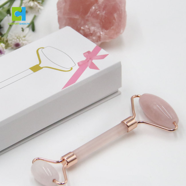 C&H Facial Massage Roller Rose Gold Nephrite Jade Guasha Clear Quartz Roller for Girls Gift