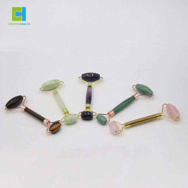 C&H Facial Massage Roller Rose Gold Nephrite Jade Guasha Clear Quartz Roller for Girls Gift