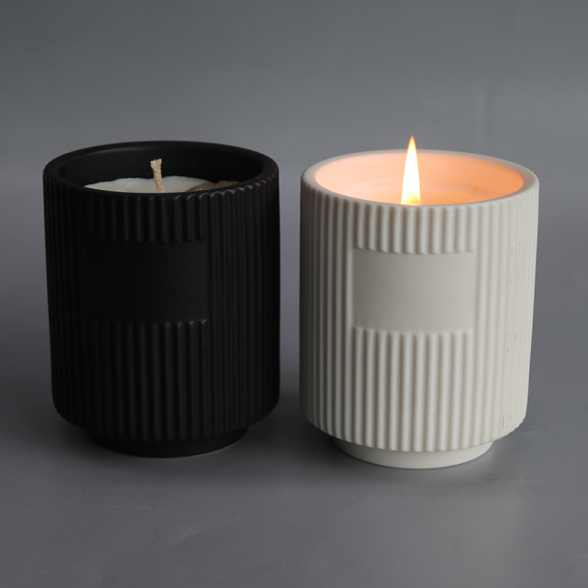 C&H Customized Scented Soy Wax Candle Jar With Lid Ceramic Vertical Grain Candle for Home Deco