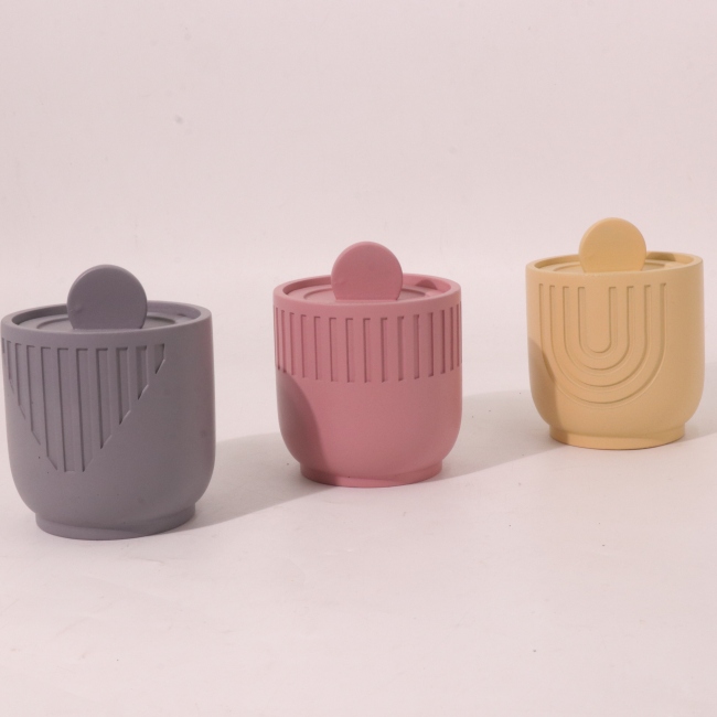 C&H New Nordic Design Custom Concrete Empty Candle Jar With Lid Colored Pink Yellow Candle Jar