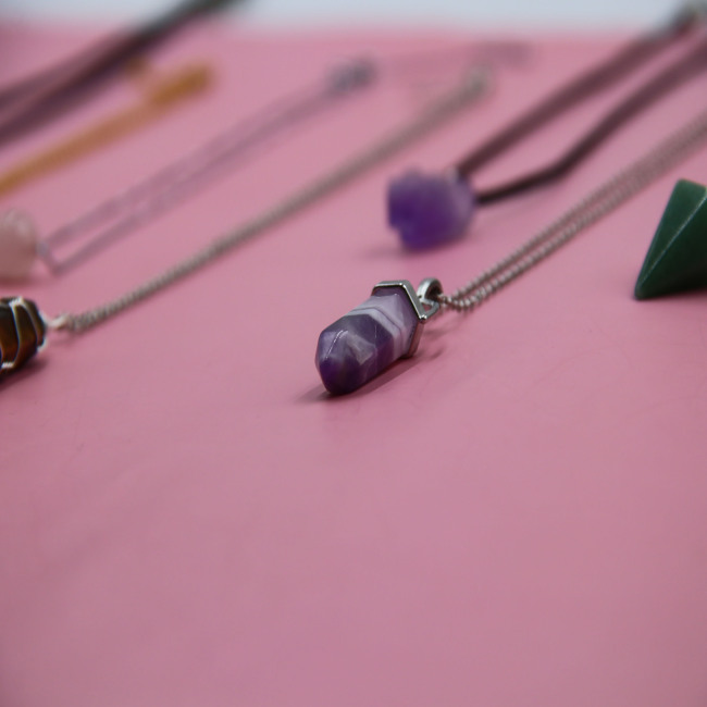 C&H Customized Design Purple natural stone necklace Handmade Healing Stone Pendant Necklace For Gift