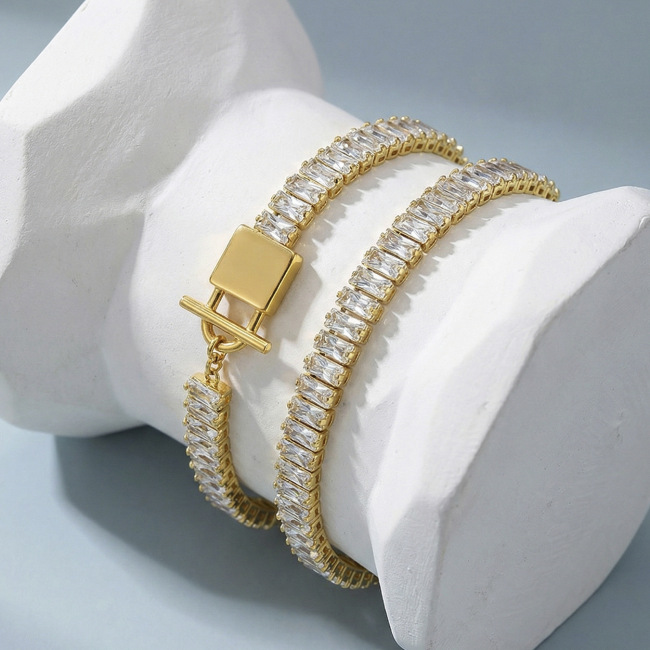 C&H Customized Design Stainless Steel OT Clasp Zircon Bracelet Gold Plated CZ Crystal Bracelet