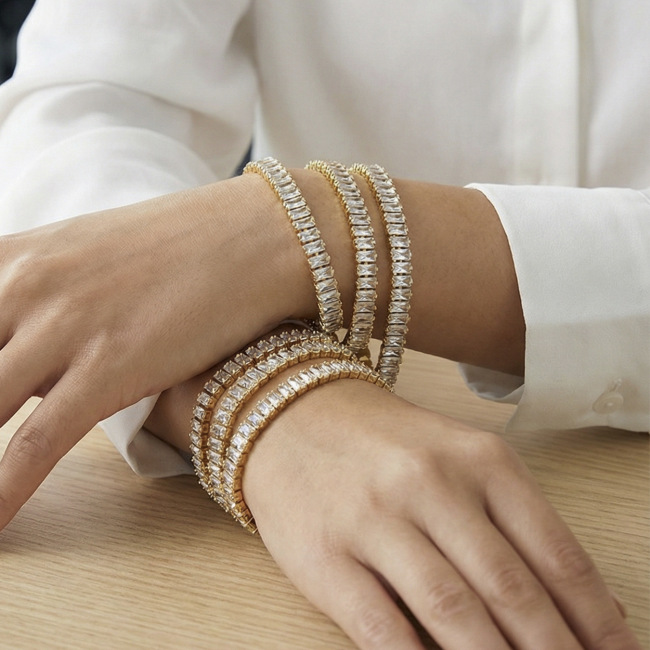 C&H Customized Design Stainless Steel OT Clasp Zircon Bracelet Gold Plated CZ Crystal Bracelet