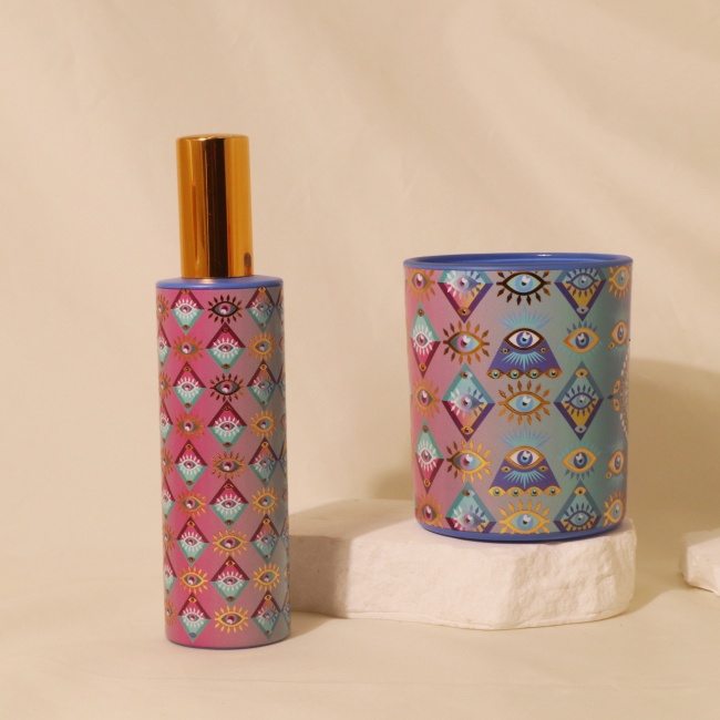 C&H Occultism Glass Candle Diffuser Evil Eye Patterned Reed Diffuser Bottle Home Fragrance Set Diffuser Candle