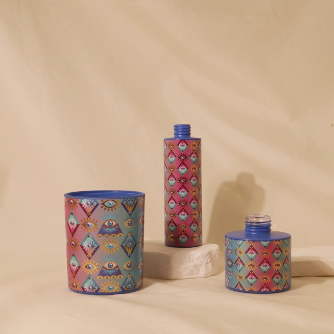 C&H Occultism Glass Candle Diffuser Evil Eye Patterned Reed Diffuser Bottle Home Fragrance Set Diffuser Candle
