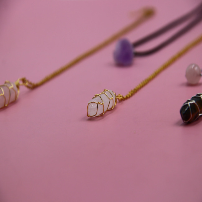 C&H Customized Design Hand-Wrapped Hexagonal Pendant Necklace Natural Stone Crystal Bullet Point Wirework Jewelry