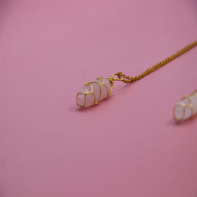 C&H Customized Design Hand-Wrapped Hexagonal Pendant Necklace Natural Stone Crystal Bullet Point Wirework Jewelry