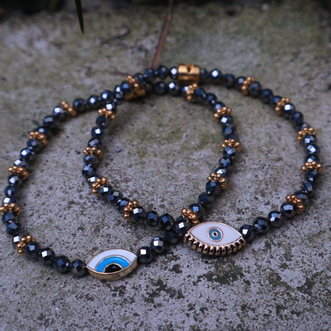 C&H Obsidian Beaded Bracelet Handmade Rope String Natural Stone Beaded Bracelet for Girls