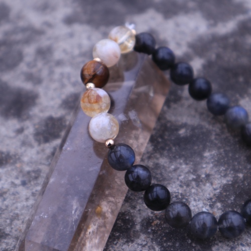 C&H Obsidian Beaded Bracelet Handmade Rope String Natural Stone Beaded Bracelet for Girls
