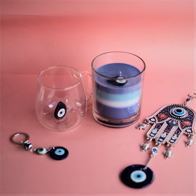 C&H Customized Logo New Hot Selling High Borosilicate Glass Direct Drinking Blue Evil Eye Cup Best Gift Evil Eye Glass Cup