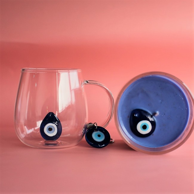 C&H Customized Logo New Hot Selling High Borosilicate Glass Direct Drinking Blue Evil Eye Cup Best Gift Evil Eye Glass Cup