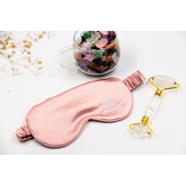 C&H Custom Pink Eye Mask Gift Set Eye Mask Storage High Quality Real Silk Crystal Eye Mask for Adult