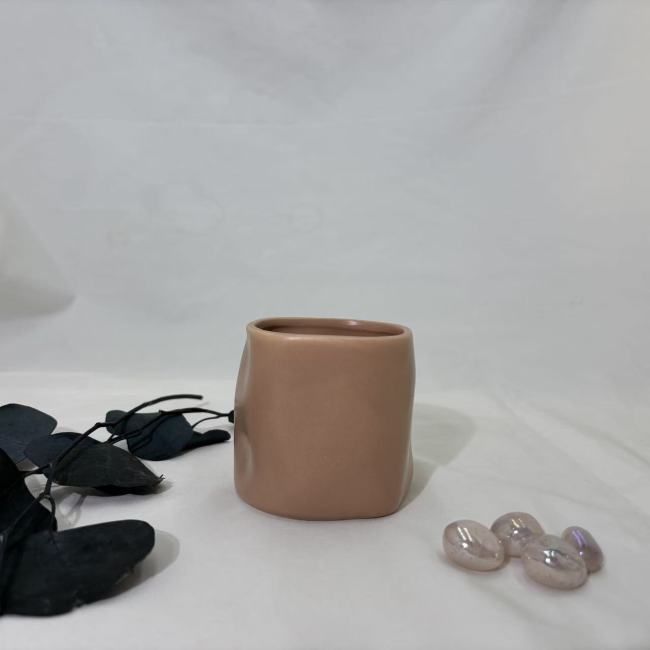 C&H High Quality Refillable Artistic Glazed Ceramic Candle Vessel Asymmetrical Wax Candle Container
