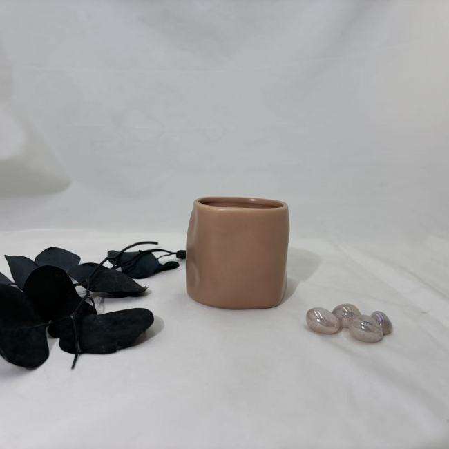 C&H High Quality Refillable Artistic Glazed Ceramic Candle Vessel Asymmetrical Wax Candle Container
