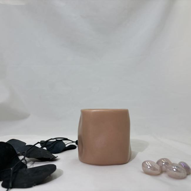C&H High Quality Refillable Artistic Glazed Ceramic Candle Vessel Asymmetrical Wax Candle Container