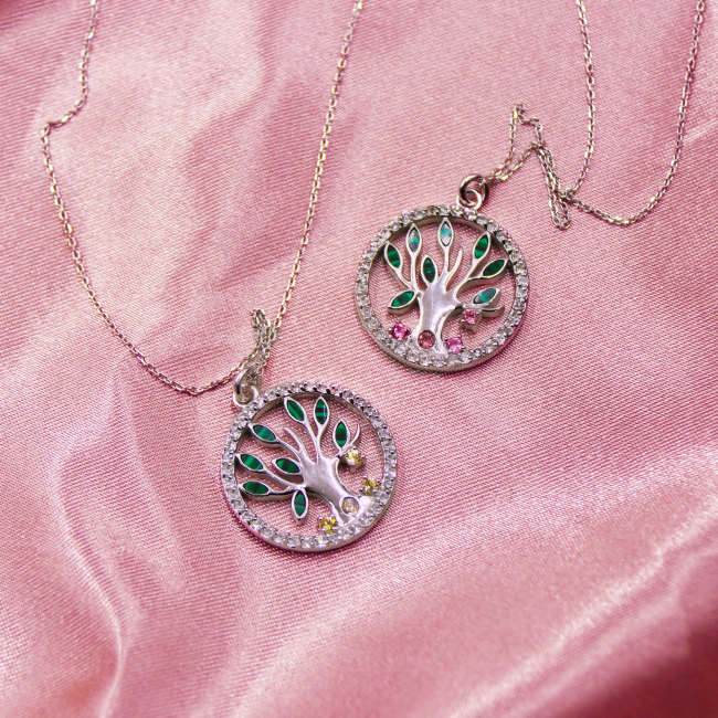 C&H Luxury Crystal Zircon Hollow Round Zircon Tree Necklace Colored Crystal Life of Tree Necklace