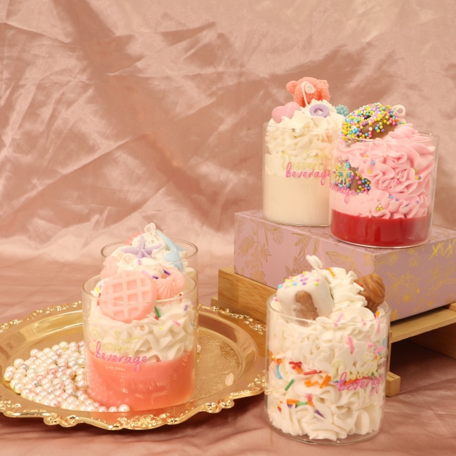 C&H Cute Candy Ice Cream Shape Cup Candle Transparent Glass Candle Holder Home Atmosphere Decoration Candle Jar