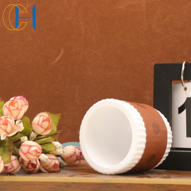 CHHC Leather Wrapped Ceramic Candle Jar Custom Leather Ceramic Candle Container for Home Deco