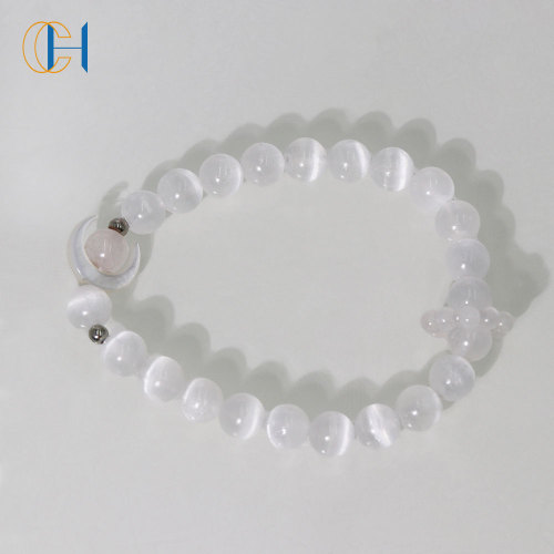 C&H Round Crystal Beaded Bracelet Evil Eye Moon Charm Crystal Beads Bracelets for Birthday Gift