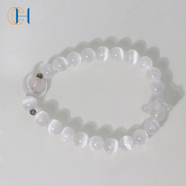 C&H Round Crystal Beaded Bracelet Evil Eye Moon Charm Crystal Beads Bracelets for Birthday Gift