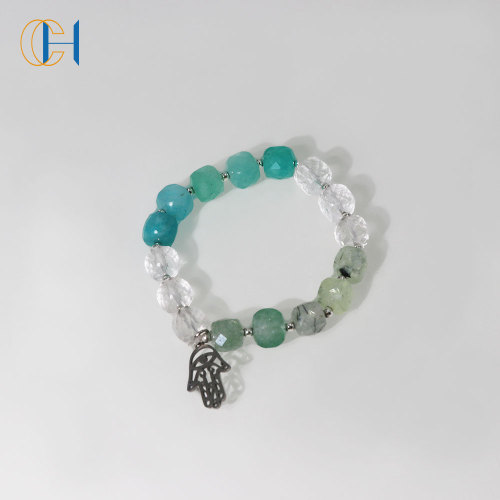 C&H Round Crystal Beaded Bracelet Evil Eye Moon Charm Crystal Beads Bracelets for Birthday Gift