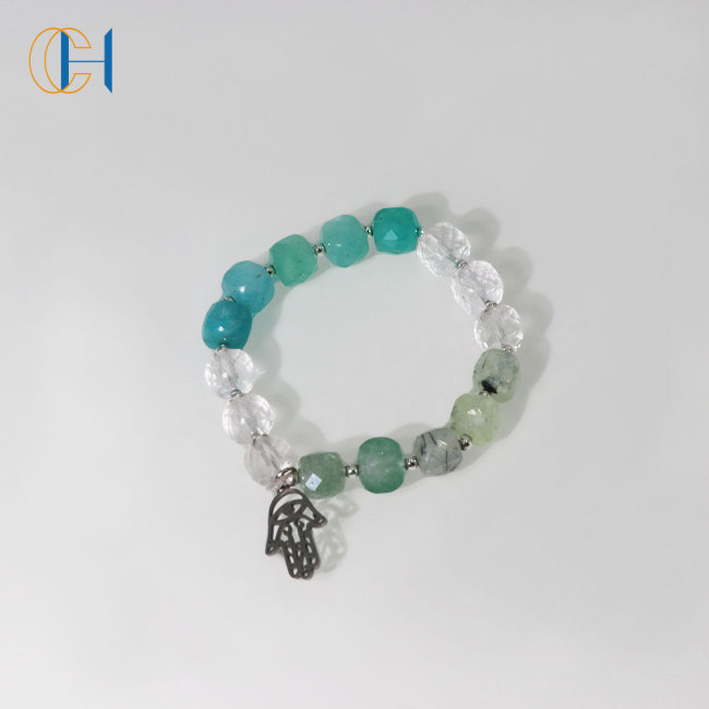 C&H Round Crystal Beaded Bracelet Evil Eye Moon Charm Crystal Beads Bracelets for Birthday Gift