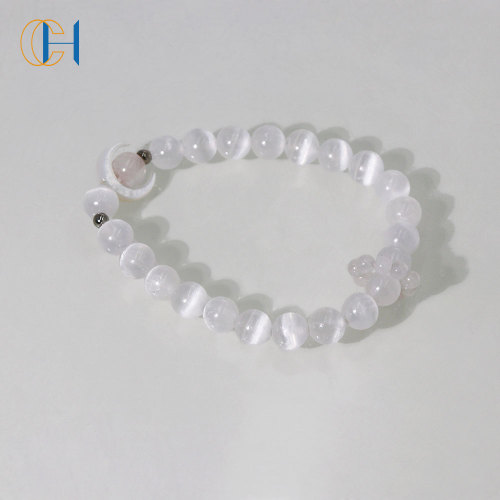 C&H Round Crystal Beaded Bracelet Evil Eye Moon Charm Crystal Beads Bracelets for Birthday Gift