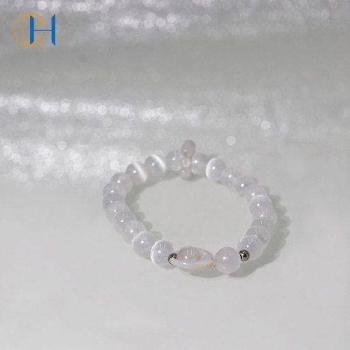 C&H Round Crystal Beaded Bracelet Evil Eye Moon Charm Crystal Beads Bracelets for Birthday Gift