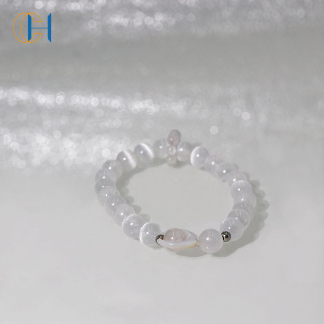 C&H Round Crystal Beaded Bracelet Evil Eye Moon Charm Crystal Beads Bracelets for Birthday Gift