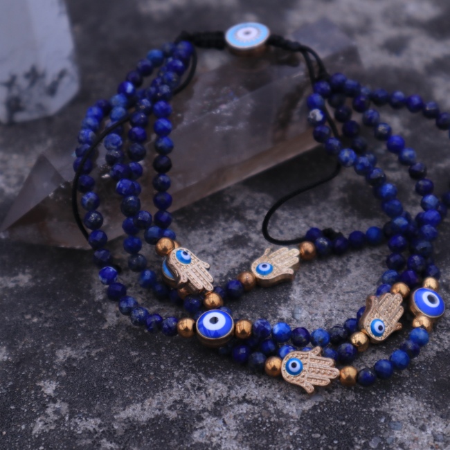 C&H Bohemian Style Braided Hand Rope Blue Crystal Beaded Bracelet Vintage Evil Eye Butterfly Bracelet