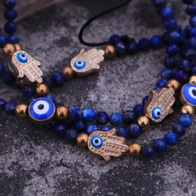 C&H Bohemian Style Braided Hand Rope Blue Crystal Beaded Bracelet Vintage Evil Eye Butterfly Bracelet