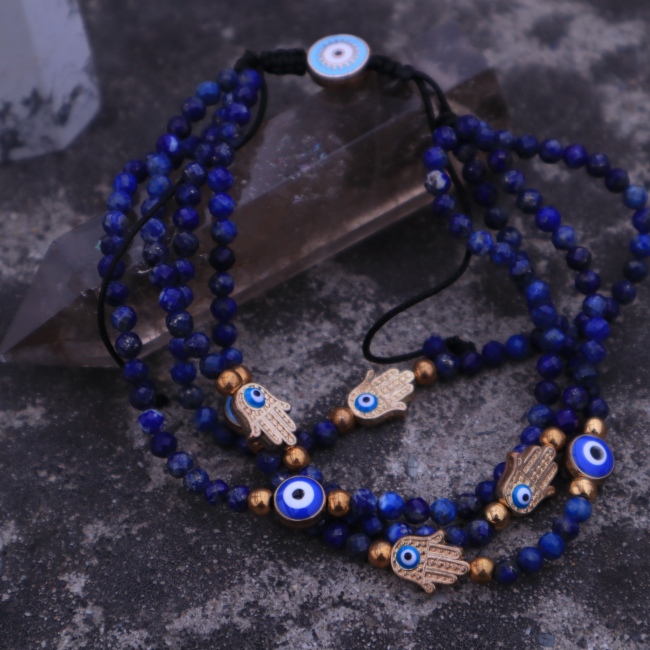 C&H Bohemian Style Braided Hand Rope Blue Crystal Beaded Bracelet Vintage Evil Eye Butterfly Bracelet