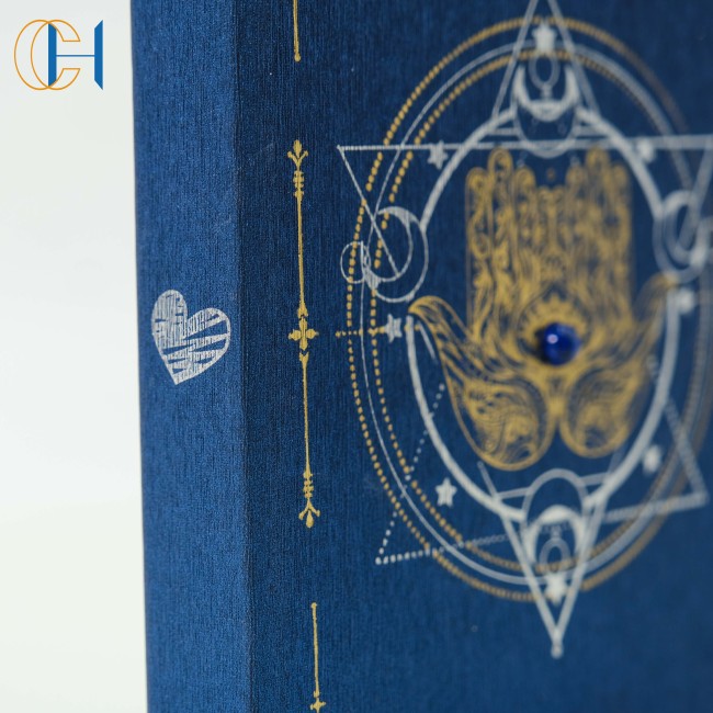 C&H Customized Logo Hamsa Hand Printed Cover Journal | Lapis Lazuli Embedded Notebook Esoteric Spiritual Writing Companion