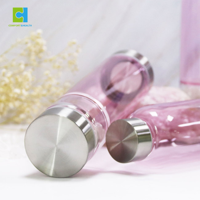 C&H Customized Logo Capacity Crystal Water Bottle Rose Quartz Gemstone Infused Healing Glass Crystal Water Bottle With Lid