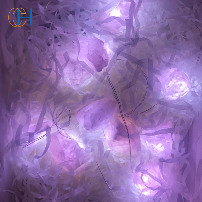 C&H Natural Shining Stone Rose Quartz Fairy String Lights with Remote for Bedroom Party Christmas Decor