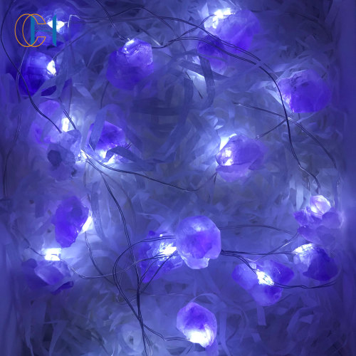 C&H Natural Shining Stone Rose Quartz Fairy String Lights with Remote for Bedroom Party Christmas Decor