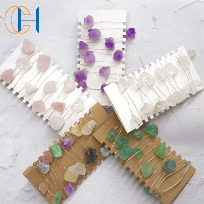 C&H Natural Shining Stone Rose Quartz Fairy String Lights with Remote for Bedroom Party Christmas Decor