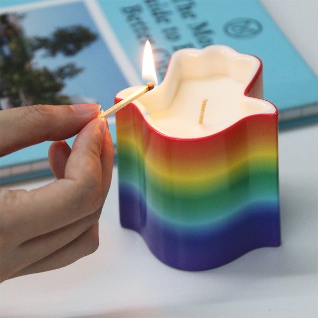 C&H Creative Tabletop Decor Candle Container Matte Unique Rainbow Color Fatima Hand Shape Candle