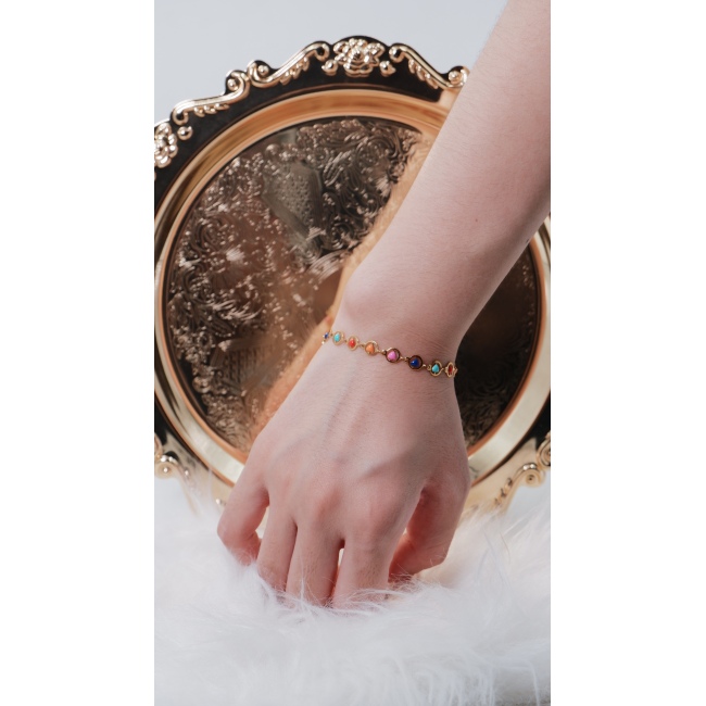 C&H 18k Gold Plated Colored Heart Chain Bracelet Love Heart Seed Beaded Bracelet for Girls