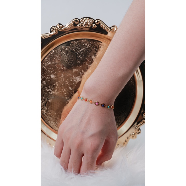 C&H 18k Gold Plated Colored Heart Chain Bracelet Love Heart Seed Beaded Bracelet for Girls