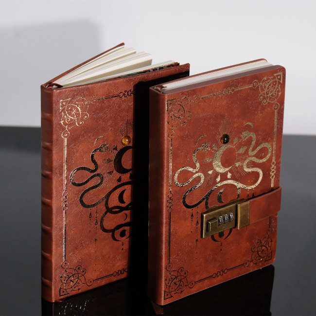 C&H Retro Password Lock Journal Premium Thick Paper Faux Leather Classic Writing Notebook
