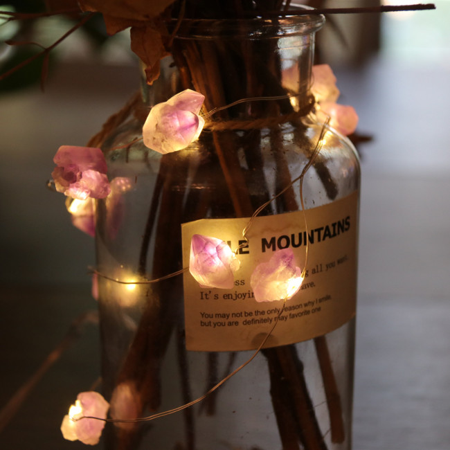 C&H Natural Amethyst Decorative String Lights Raw Stones 20LEDs With Battery Operated for Room Wedding Valentines Day Decor