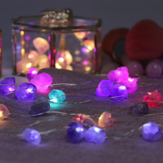 C&H Natural Amethyst Decorative String Lights Raw Stones 20LEDs With Battery Operated for Room Wedding Valentines Day Decor