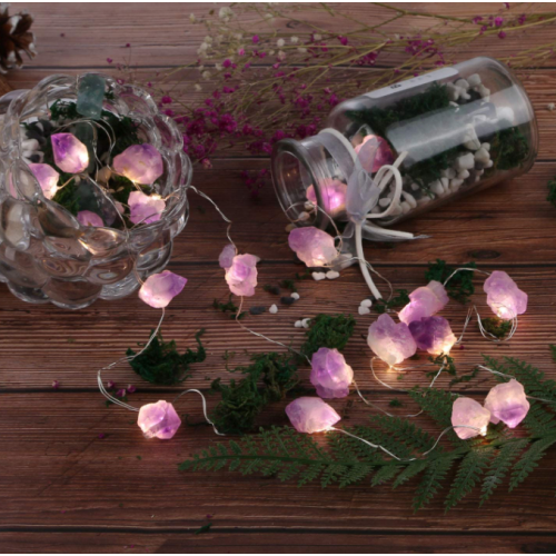 C&H Natural Amethyst Decorative String Lights Raw Stones 20LEDs With Battery Operated for Room Wedding Valentines Day Decor