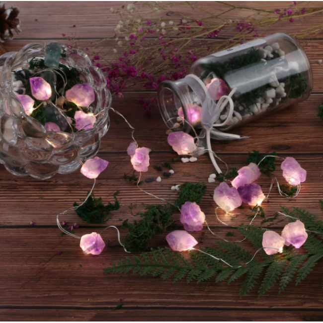 C&H Natural Amethyst Decorative String Lights Raw Stones 20LEDs With Battery Operated for Room Wedding Valentines Day Decor