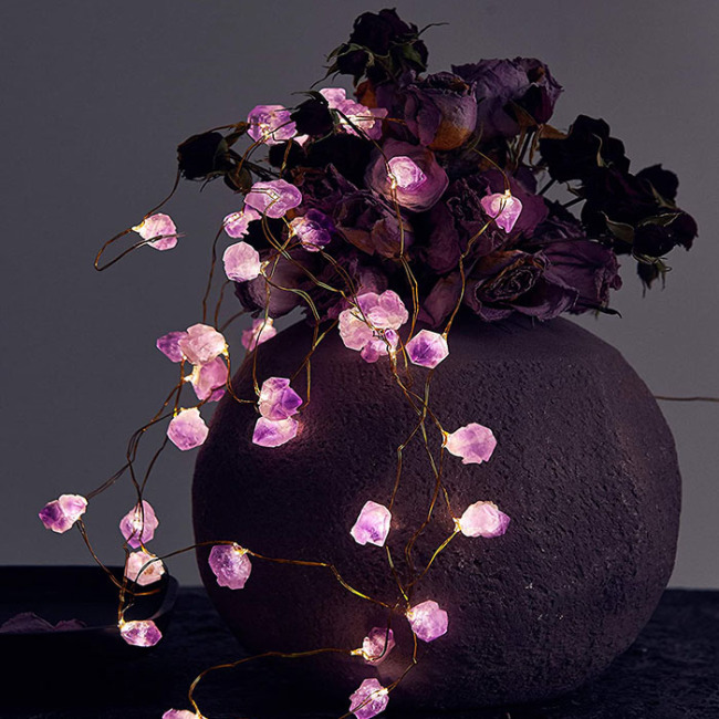 C&H Natural Amethyst Decorative String Lights Raw Stones 20LEDs With Battery Operated for Room Wedding Valentines Day Decor