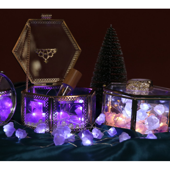 C&H Natural Amethyst Decorative String Lights Raw Stones 20LEDs With Battery Operated for Room Wedding Valentines Day Decor